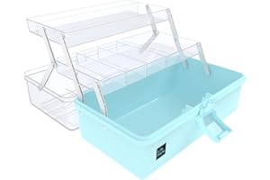 beLaxed 13 inches Craft Organizers and Storage Box, 3-Layers Multifunctional Plastic Sewing Organizing Box with Handle, for Medicine, Art Supply, Makeup, Hair Accessories, Organizer Bins