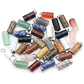 LHJ 20 Pcs Natural Stone Pendants Cylinder Shape Chakra Crystal Agate Stone for Jewelry Making Necklace Earrings