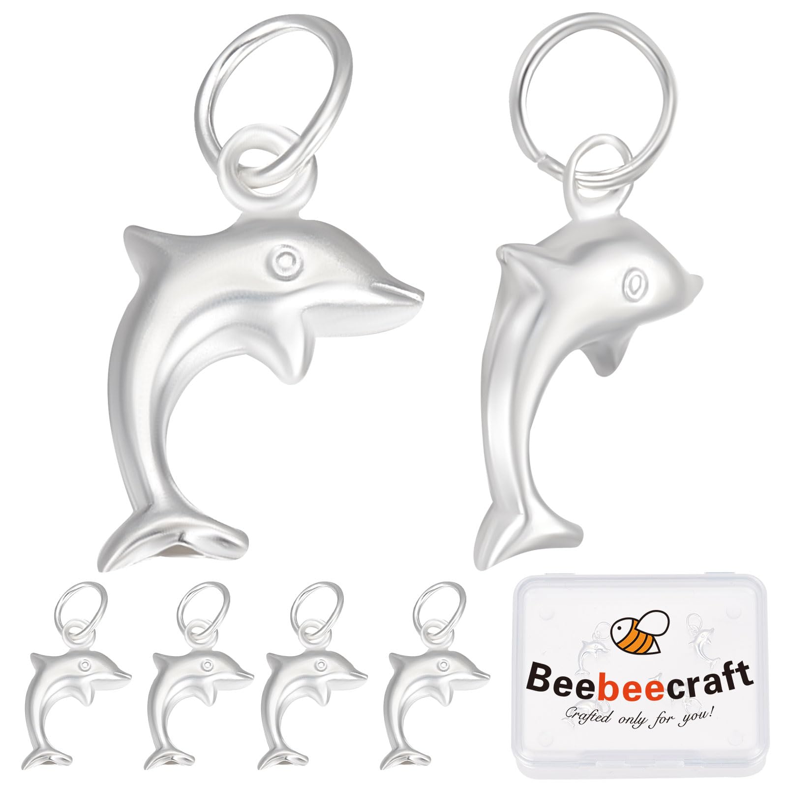 Beebeecraft 1 Box 5Pcs Dolphin Charms 925 Sterling Silver Marine Animal Charms with Jump Rings Ocean Theme Pendant Charm for DIY Summer Beach Jewellery Gifts Making