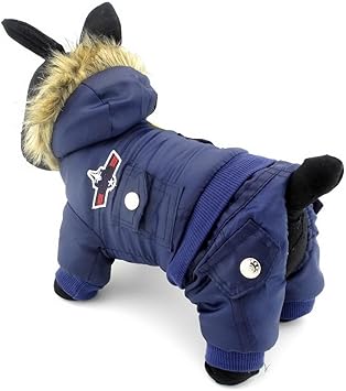 Amazon Zunea 犬服 秋冬 つなぎ パーカー あたたかい 防寒 ロンパース コート フード付き Usa空軍 小型犬 おしゃれ ダウン ジャケット 防水 防風 フリース ペット 猫服 ドッグウェア 雪対策 お散歩 ブルー M Zunea コート ジャケット 通販