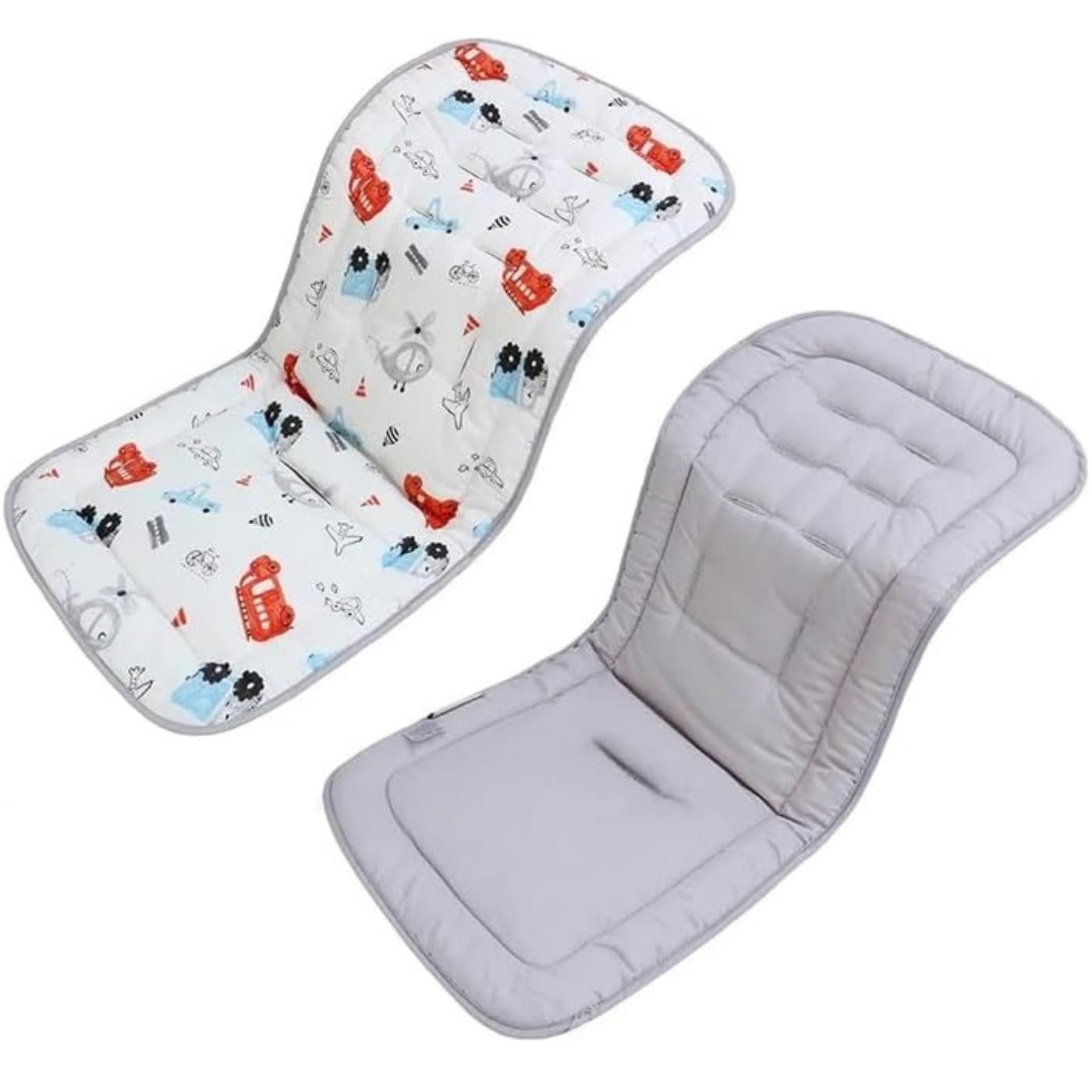 ZiaWorld Reversible Baby Pushchair Seat Liners, Pram Liner, Travel Cot Mattress for Pushchair, Universal Stroller Liner Breathable Soft Pad Cotton Foldable Baby Cushion Mattress (Grey Car)