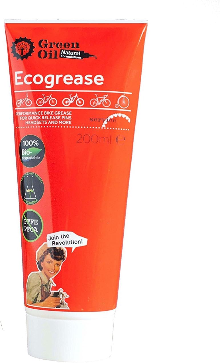 GREEN OIL Ecogrease, 200 ml, Smooth, Durable, Biodegradable, Natural, Skin Safe, Eco Friendly, Mechanics, Free of PTFE PFOA Palm Oil Petroleum, Recycled Plastic Bottle