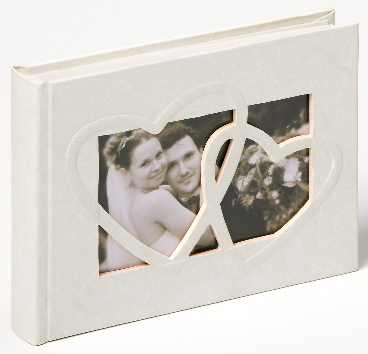 Walther design FA-123 Sweet Heart book bound wedding album with high quality cover & blind embossing, die cut for your personal picture, 8.7 x 6.3 inch (22 x 16 cm), 40 white pages, white