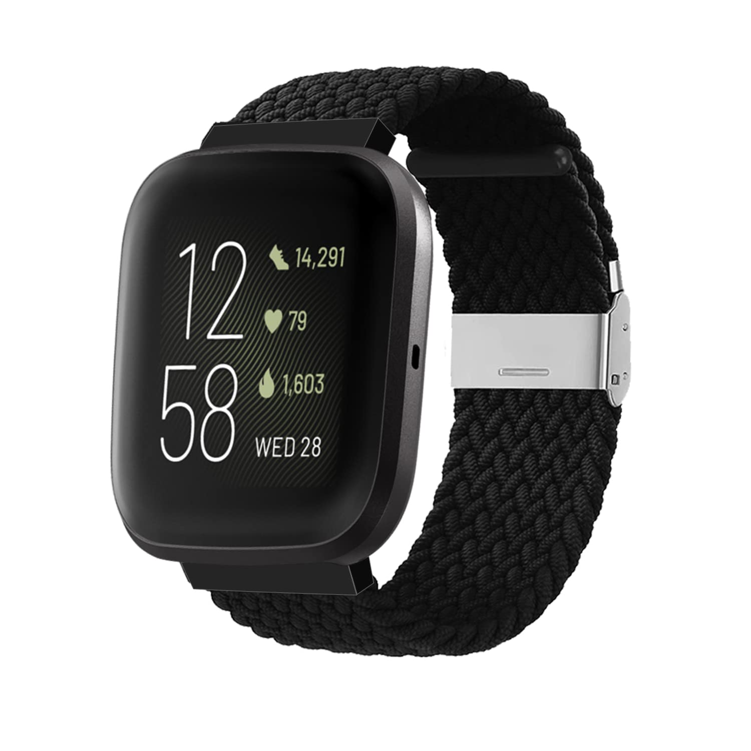 Niboow Strap Compatible with Fitbit Versa/Versa 2 / Versa Lite, Women Men Children Elastic Nylon Breathable Braided Watch Bands Compatible with Fitbit Versa/Versa 2 / Versa Lite - Black โ image 1