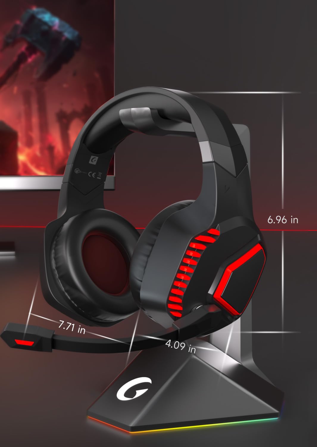 Gvyugke Wireless Gaming Headsets for PS5, PS4, Mac, Switch, PC, Computer - 2.4GHz & Bluetooth 5.2 Gamer Gaming Headphones Wireless, ENC Noise-Canceling Mic, 50MM Drivers, Red