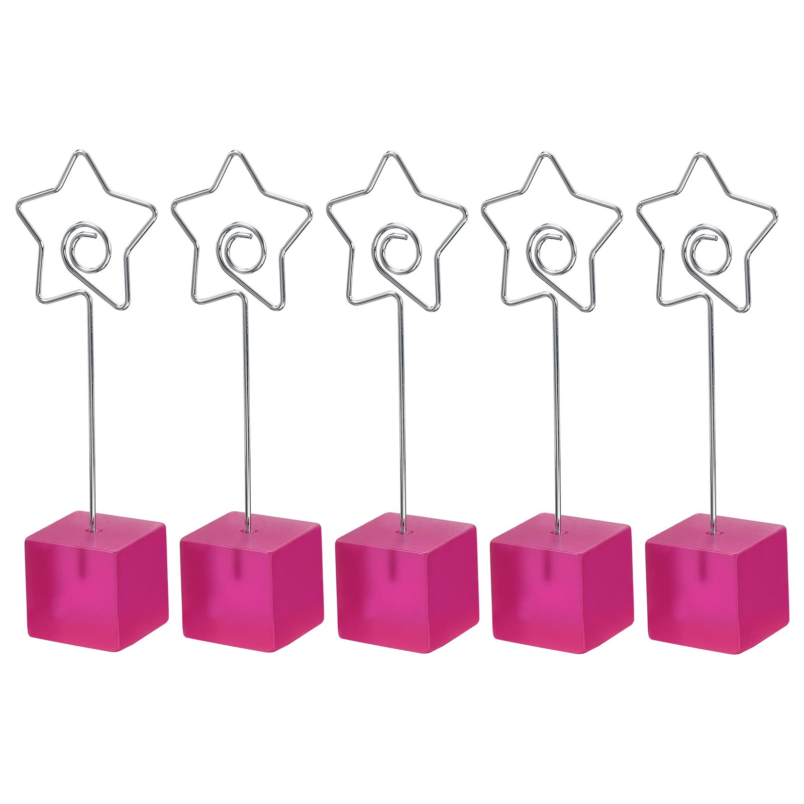 PATIKIL Resin Cube Base Picture Card Holder, 5 Pack Star Shape Metal Clip Wire Clip Note Table Stand Holder for Party Meeting Wedding Displaying, Pink