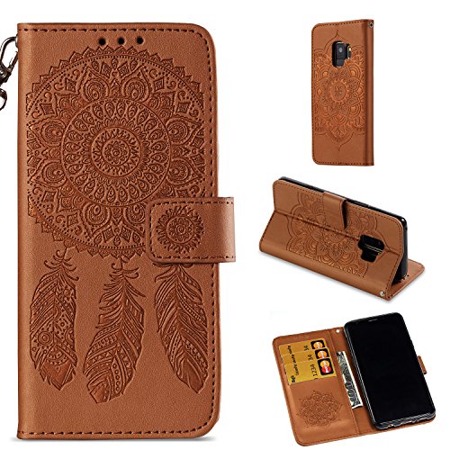 Galaxy S9 Case, ZERMU Premium PU Leather Windbell Pattern Flip Folio Wallet Case with Kickstand Card Holder ID Slot and Hand Strap Shockproof Protective Cover for Samsung Galaxy S9 5.8" 2018 Model