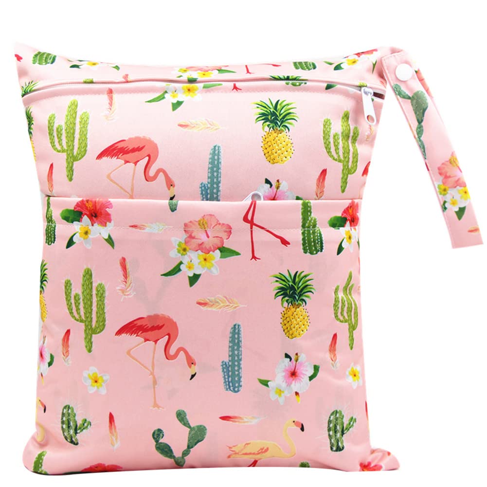 FenFang WetBag, Cloth Nappy Bags Produce Bags Wet Dry Suit Bag Storage Organiser, Waterproof Washable Reusable Large Double Zipper Bag for Baby Diapers Daycare Travel Beach Pool Gym (Pink)