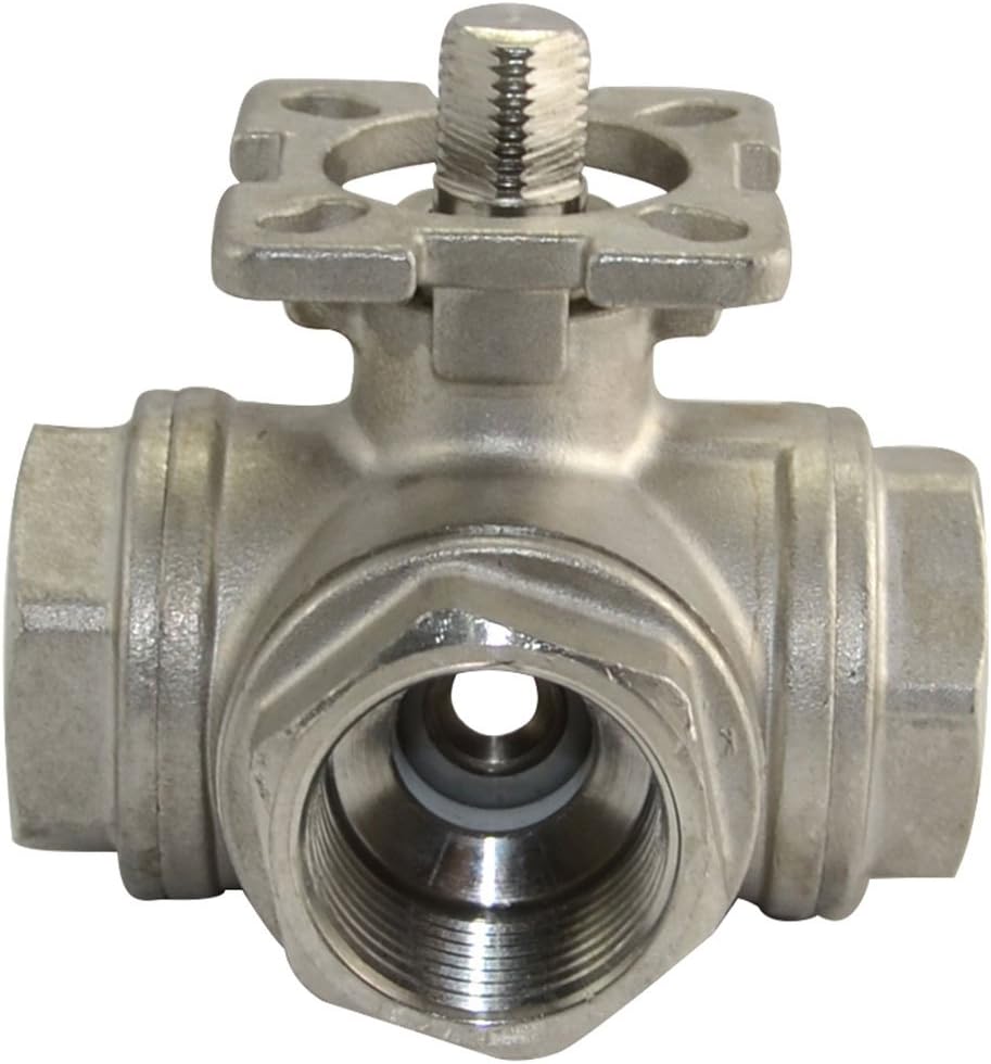 SuperWhole 1" BSPT 3-Way Ball Valve T Port SS304 CF8M Actuator Mounting Pad ISO 5211