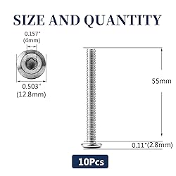 M6 x 55mm 10Pcs Flat Head Hex Socket Cap Screws