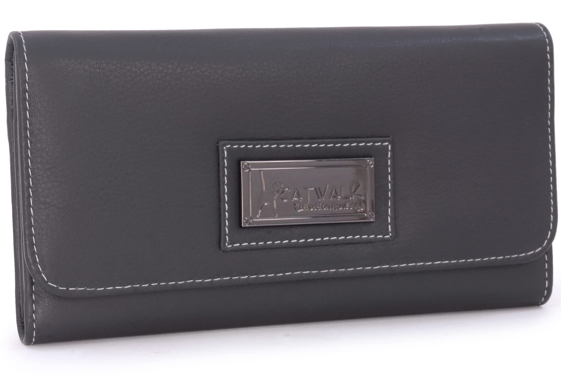 Catwalk Collection Handbags - Large Leather Purse for Women - Ladies Wallet with 14 Card Slots & Zip Coin Pocket - RFID Protection - Gemma - Black