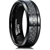 King Will 8mm Tungsten Carbide Rings for Men Men's Wedding Band with Carbon Fiber Inlaid Beveled Polished