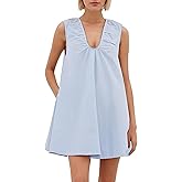 Ardrem Women Summer Sleeveless Babydoll Mini Dress Scoop Neck Loose Fit Tank Dresses Party Ruched Short Dress witn Pockets