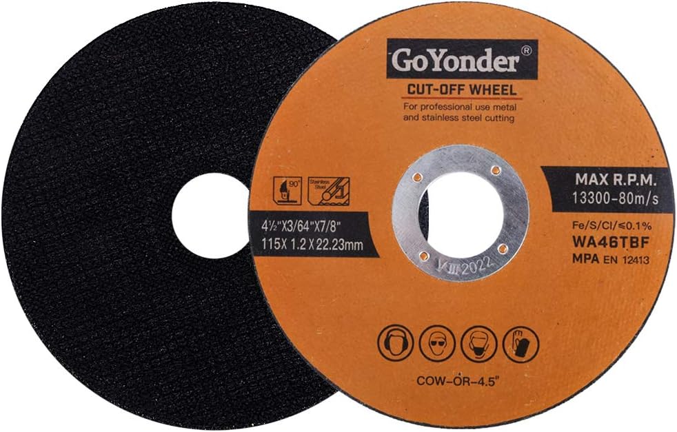 GoYonder 50 Pack 4.5" Cutting Wheel for Metal, Stainless and Steel 4-1/2" x 0.045 x 7/8-Inch Ultra Thin Cut-Off Wheel for Angle Grinders: Industrial & Scientific