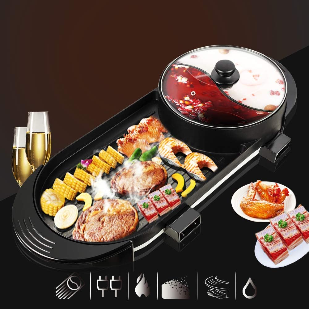 Review vinmax 110V Electric Hot Pot Barbecue Grill Dual Temperature