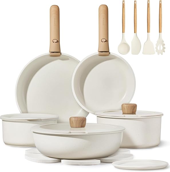 CAROTE 19PCS POTS AND PANS NON STICK, COOKWARE SETS DETACHABLE HANDLE, INDUCTION KITCHEN POTS AND PANS,NONSTICK COOKING SET, OVEN/DISHWASHER/FRIDGE SAFE, SPACE SAVING