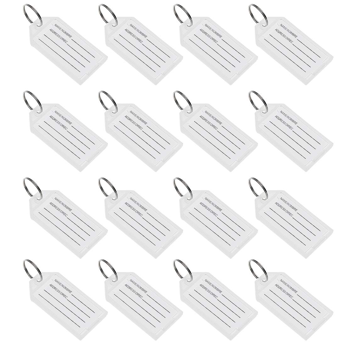 sourcing map Plastic Key Tags with Split Ring Keychain ID Luggage Label Window 56x29mm, White 16Pcs