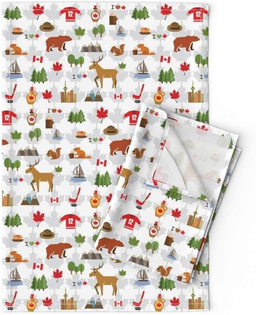 Amazon Com Canada Woodland Tea Towels Love Moose Flag Beaver Bear
