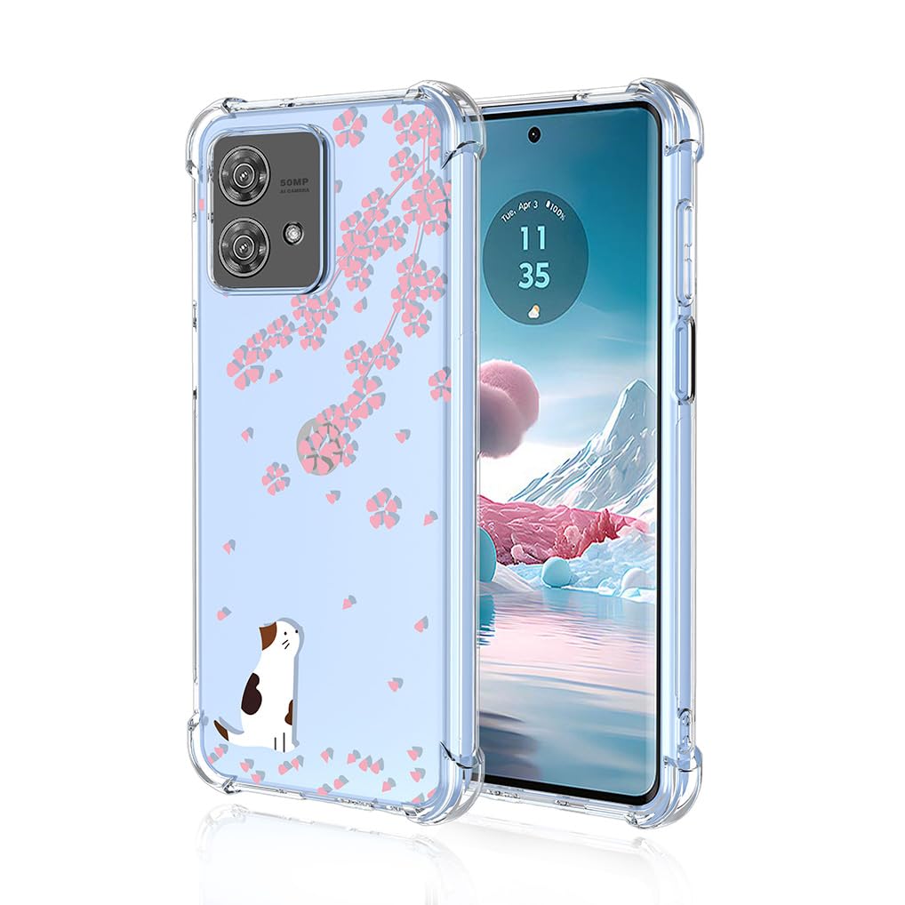 SEAHAI Case for Motorola Edge 40 Neo, Ultra Thin Soft Silicone Clear Back TPU Bumper Shockproof Cover Fashion Flowers Graphic Colorful Skin Slim Case - Sakura cat