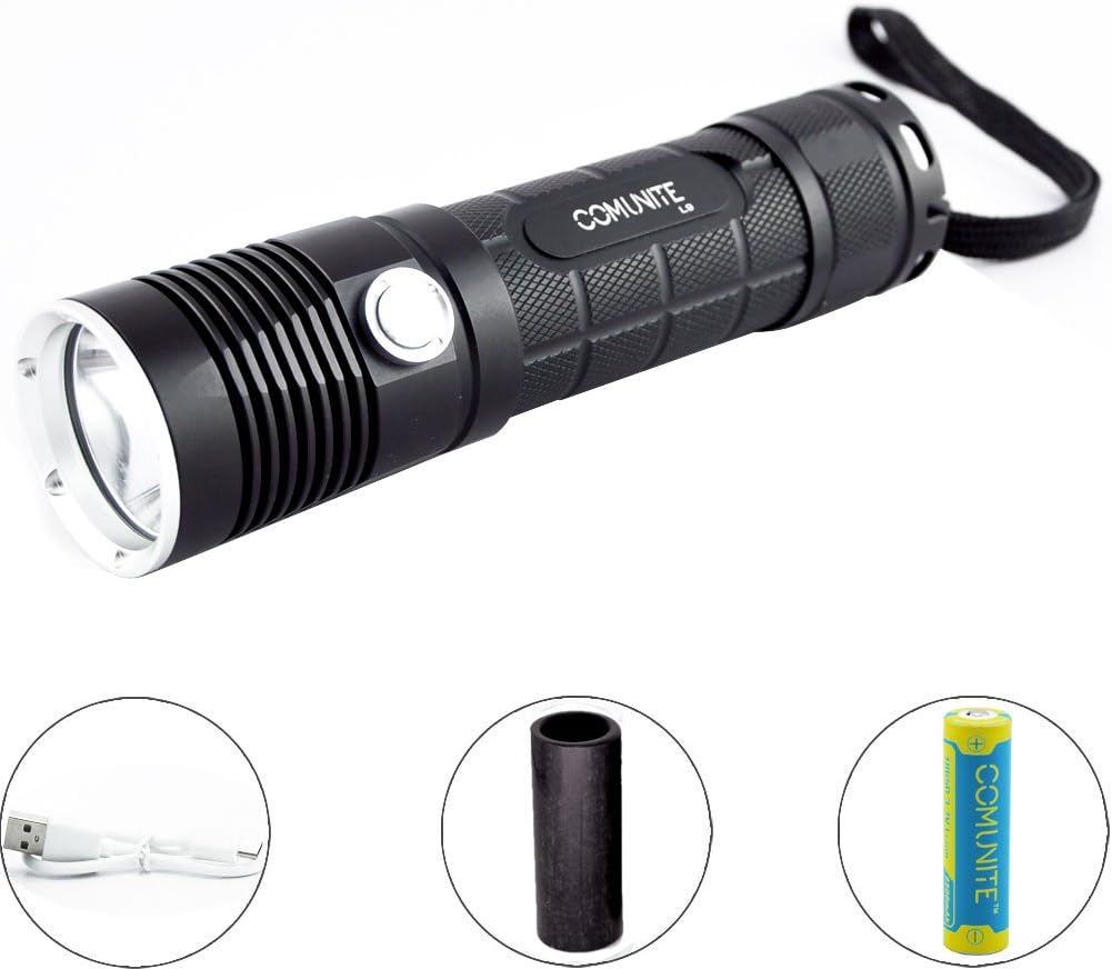 Comunite L9 1200LM CREE XM-L2 LED USB rechargeable 26650/18650 flashlight Torch-Included 18650 Battery and USB Cable