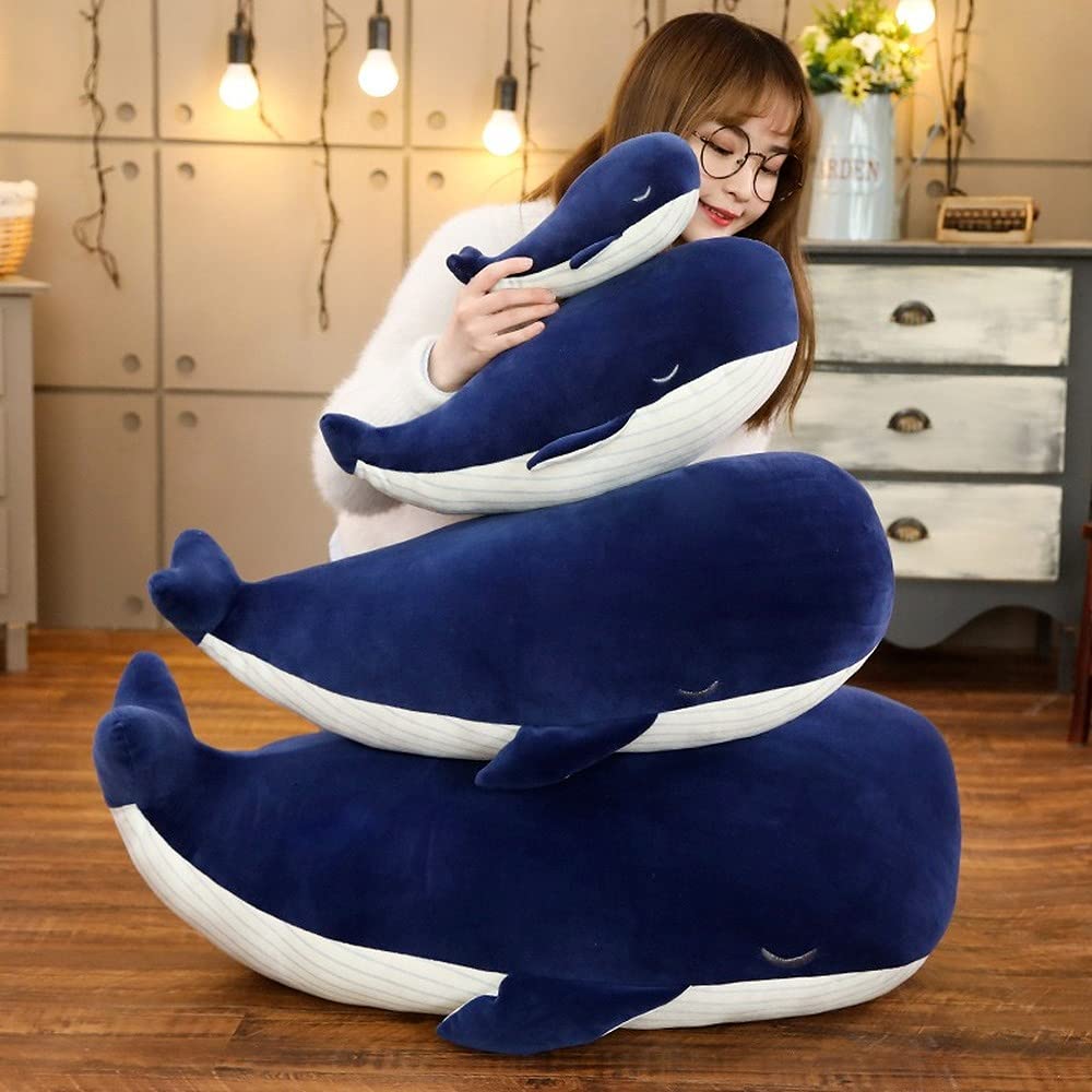 MUPI Whale Stuffed Animals Plush Pillow 4 Size Cute Soft Cotton Plushies Pillows Kawaii Blue Whale Toy Gifts for Kids Boys Girls Adults (Blue, 10 Inch)