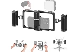 NEEWER Upgraded Phone Rig Vlogging Kit, Video Stabilizer with Dual Handle, Wireless Mic Clip Slot for TikTok YouTube, Compati