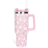 Whaline 40oz Silly Goose Tumbler with Handle Straw and Lid Pink Goose Travel Tumbler Coffee Cup for Women Friend Holiday Birthday Baby Shower