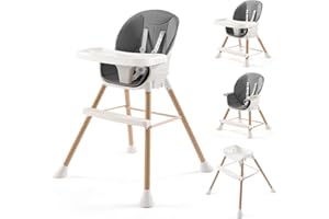 XHAKCHIK 6-in-1 Convertible High Chair for Babies and Toddlers, Baby Feeding Chair with Adjustable Legs & Double Dishwasher Safe Tray, Infants Eating Chair with Footrest&Safety Harness for Boys Girls,Dark Gray