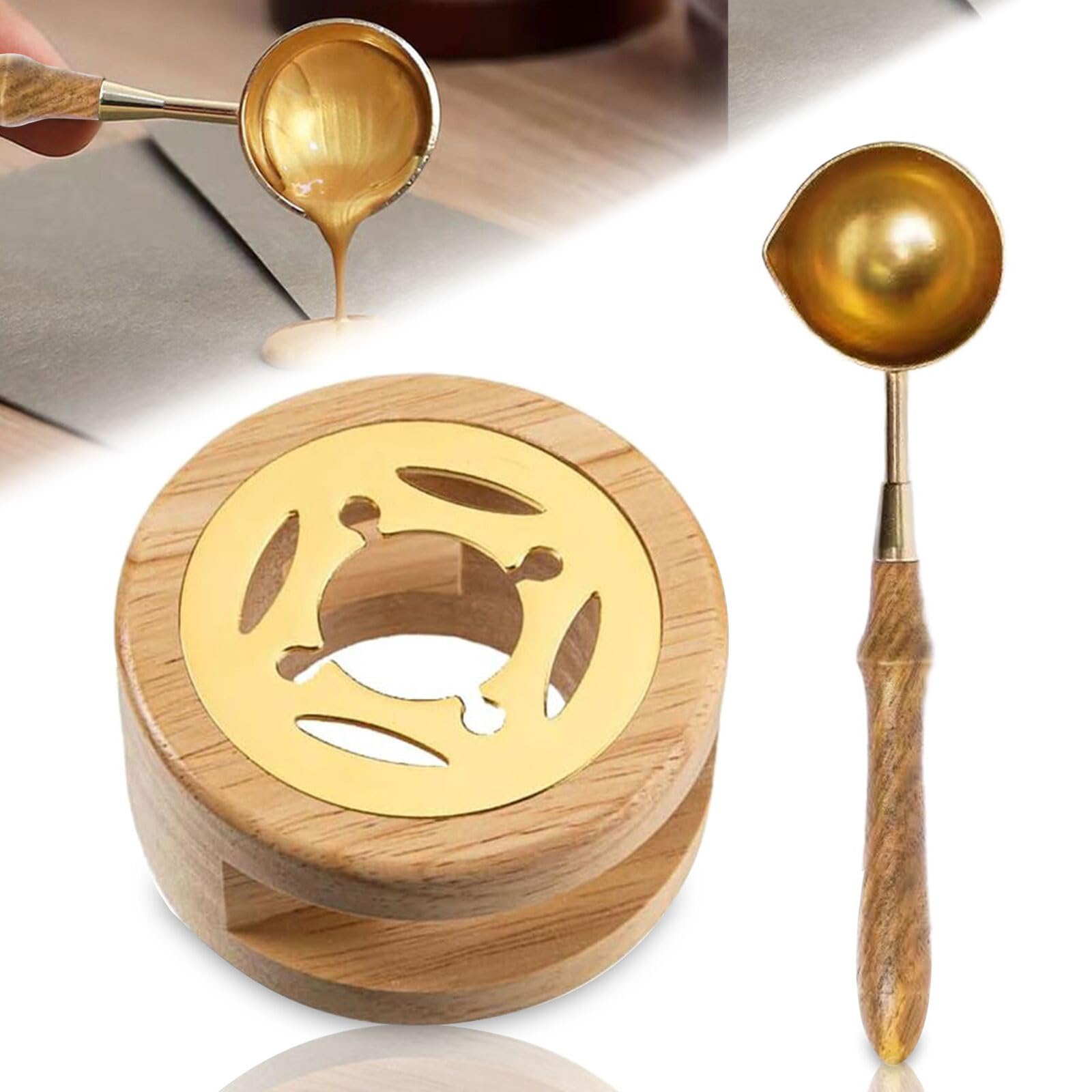 Wax Seal Kit, Sealing Wax Set, Warmer Melting Spoon, Melting Furnace Wooden Suitable for Sealing Envelopes, Wedding Invitations, DIY Arts Crafts and Wine Packages, 2 Pieces