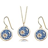 coadipress Vintage Sun and Moon Necklace Earrings Set for Women Handmade Fashion Boho Antiqued Gold Silver Round Coin Dangle Earrings Bohemian Statement Jewelry