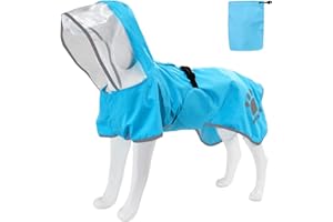 MAMORE Dog Raincoat Hooded Rain Jacket for Small Medium Large Dogs Slicker Poncho Bottom Waterproof Adjustable Reflective Breathable Leash Hole (Blue, XX-Large)