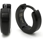 Pair Stainless Steel Slant Edge Hoop Huggy Earrings Silver-tone Gold-tone Black 4mm