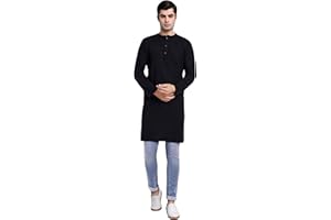 SKAVIJ Men's Handloom Cotton Solid Round Neck Henley Long Sleeves Knee Length Casual Shirt