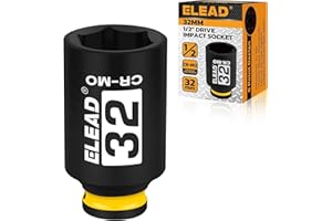 ELEAD 1/2" Drive Deep Impact Socket, 32 mm Metric 6 Point 1/2-inch Drive Impact Axle Nut Sockets, CR-MO Nut Socket Set, Oil Filter Sockets, Tools for Easy Removal of Axle Shaft Nuts