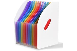 SAYEEC Rainbow Expanding File Holder Standing A4 Vertical Mini Book Organizer Magazine Basket Desktop 13 Pockets Files Folder with Handle for Students Examination Paper Bills Office Study