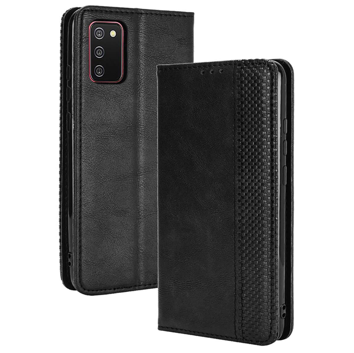 Alamo Retro Folio Case for Samsung Galaxy A02s, Premium Leather Cover with Wallet Cash Card Slot - Black