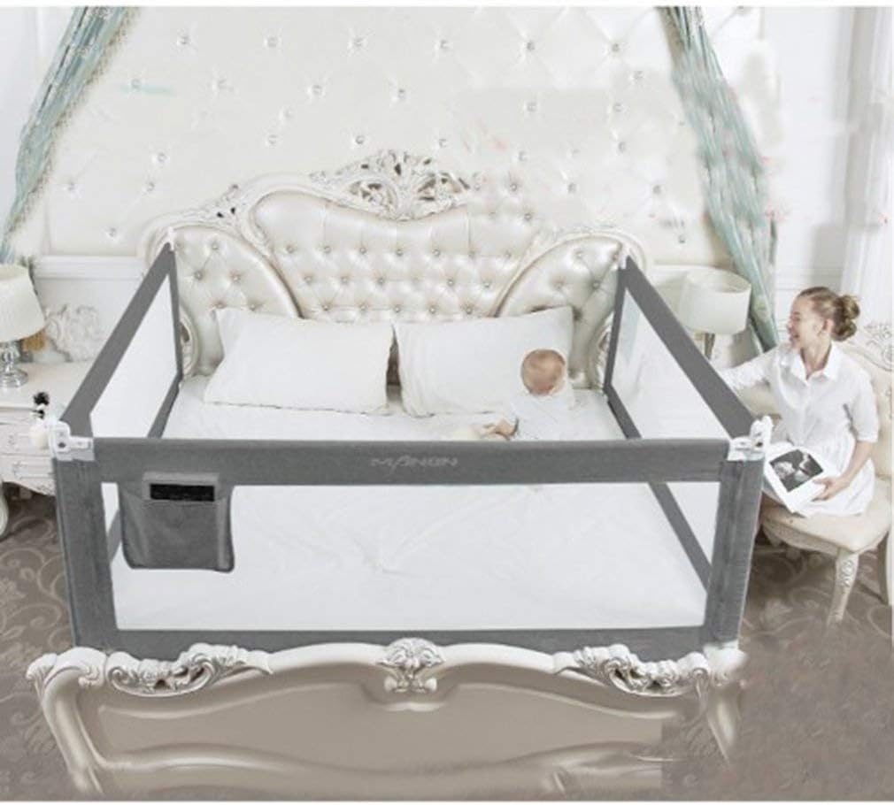 3 Set King (2 Set for 2 Length Side of The Bed and 1 Set for Feed Size of The Bed) Size Bed Safety Bed GuardRail Bed Fence for Children, Toddlers, Infants - Grey Color