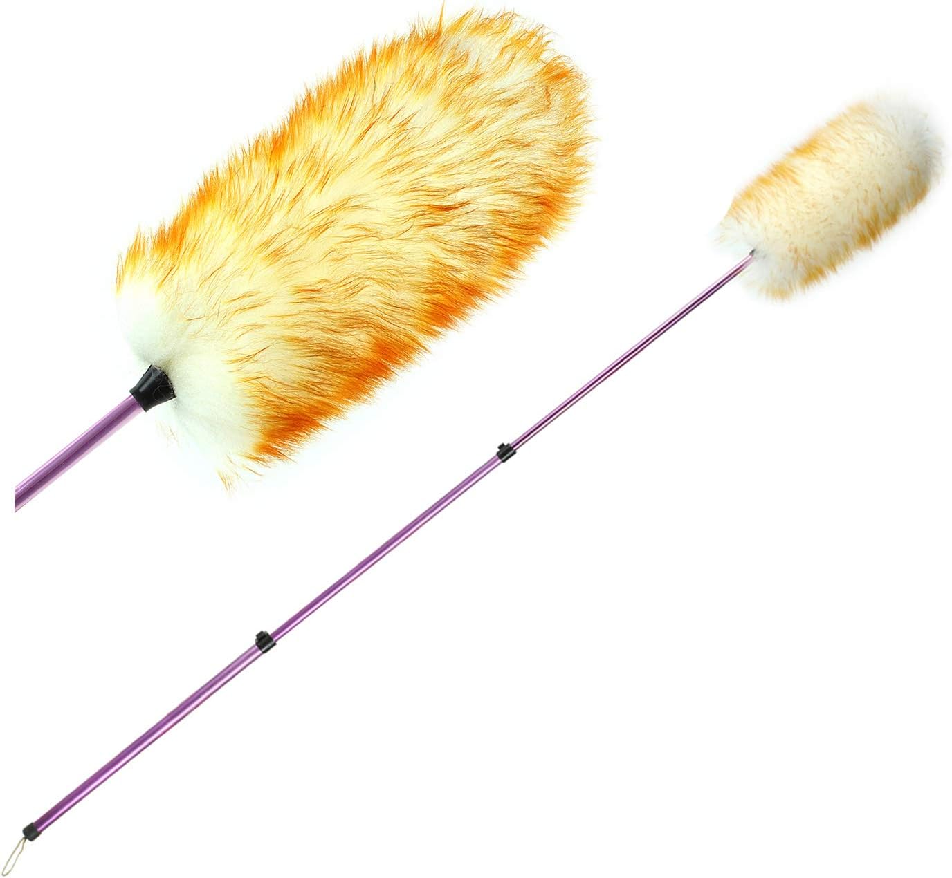 Extendable Duster with Telescoping Pole, Anti Static Wool, Durable Aluminum Alloy, Cobweb Duster, Washable Duster for Cleaning Ceilings, Fans, Lights, Book Shelves, Lightweight Feather Duster(Purple)