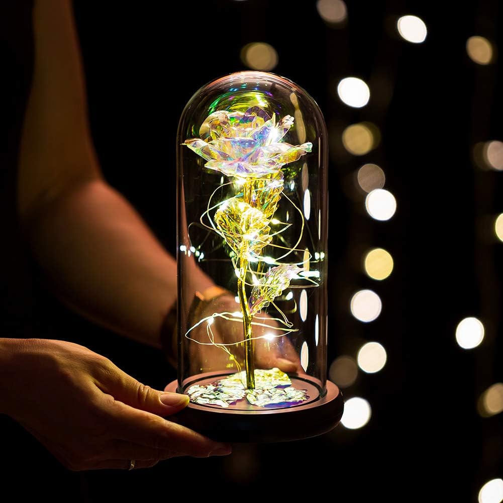 Beauty and the Beast Rose in Glass Dome Forever Rose Flower Kit Enchanted Light Best Gifts for Her Women Girls Adults Mums on Valentine Mothers Day Wedding Anniversary Birthday - Image 3