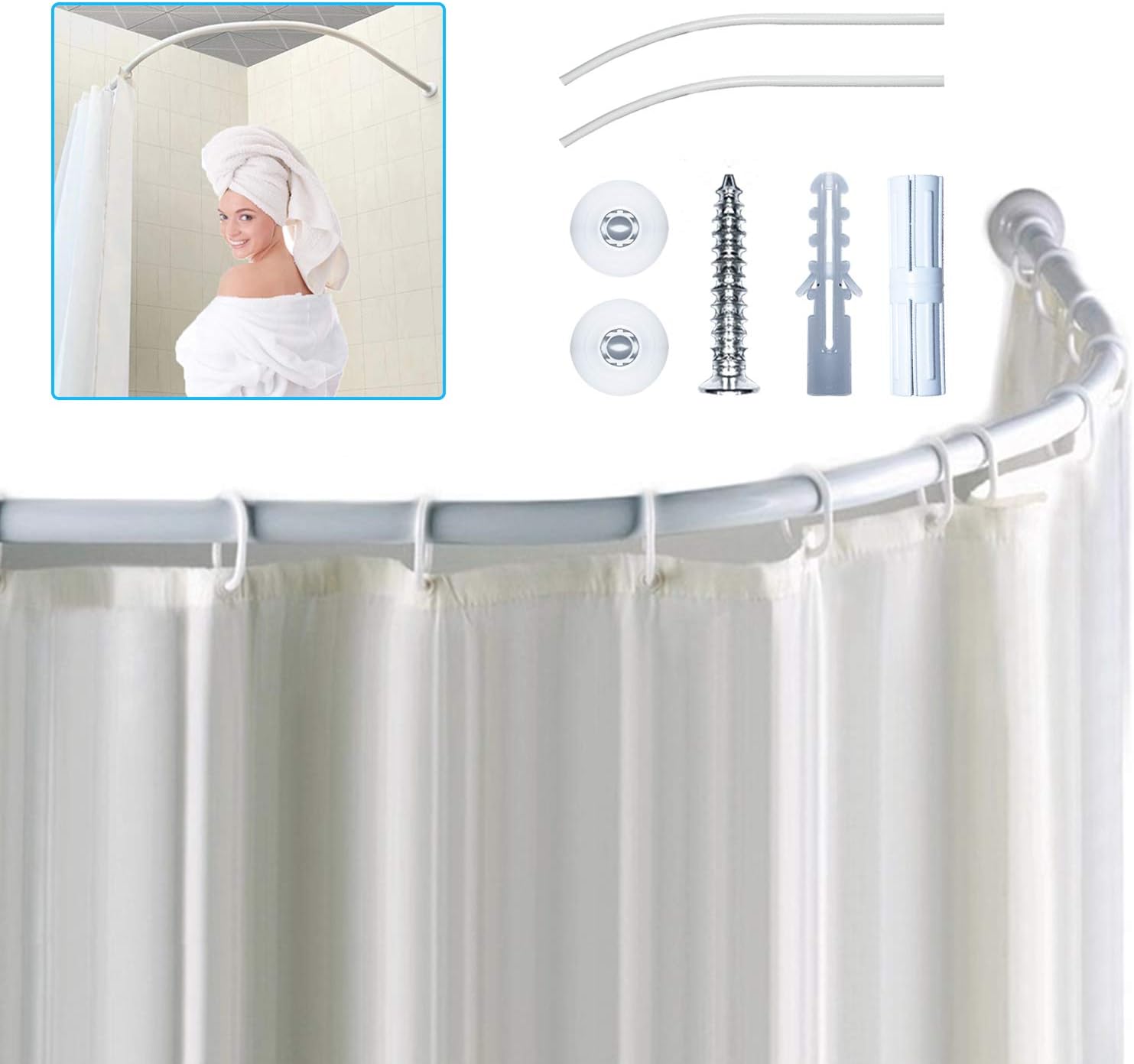 Amazon Com Yolopark Curved Bathroom Shower Curtain Rod Covers Wall Area Of 35 To 35 Inches White Home Kitchen