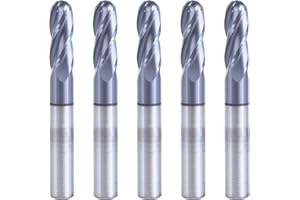 czfeiniu 5/16'' Ball Nose End Mill, 4 Flute CNC Milling Tool CNC Router Bit Set for Harderned Steel, Aluminum, Copper & More, HRC55, AlTiN - BlackNano Coating, 5Pc