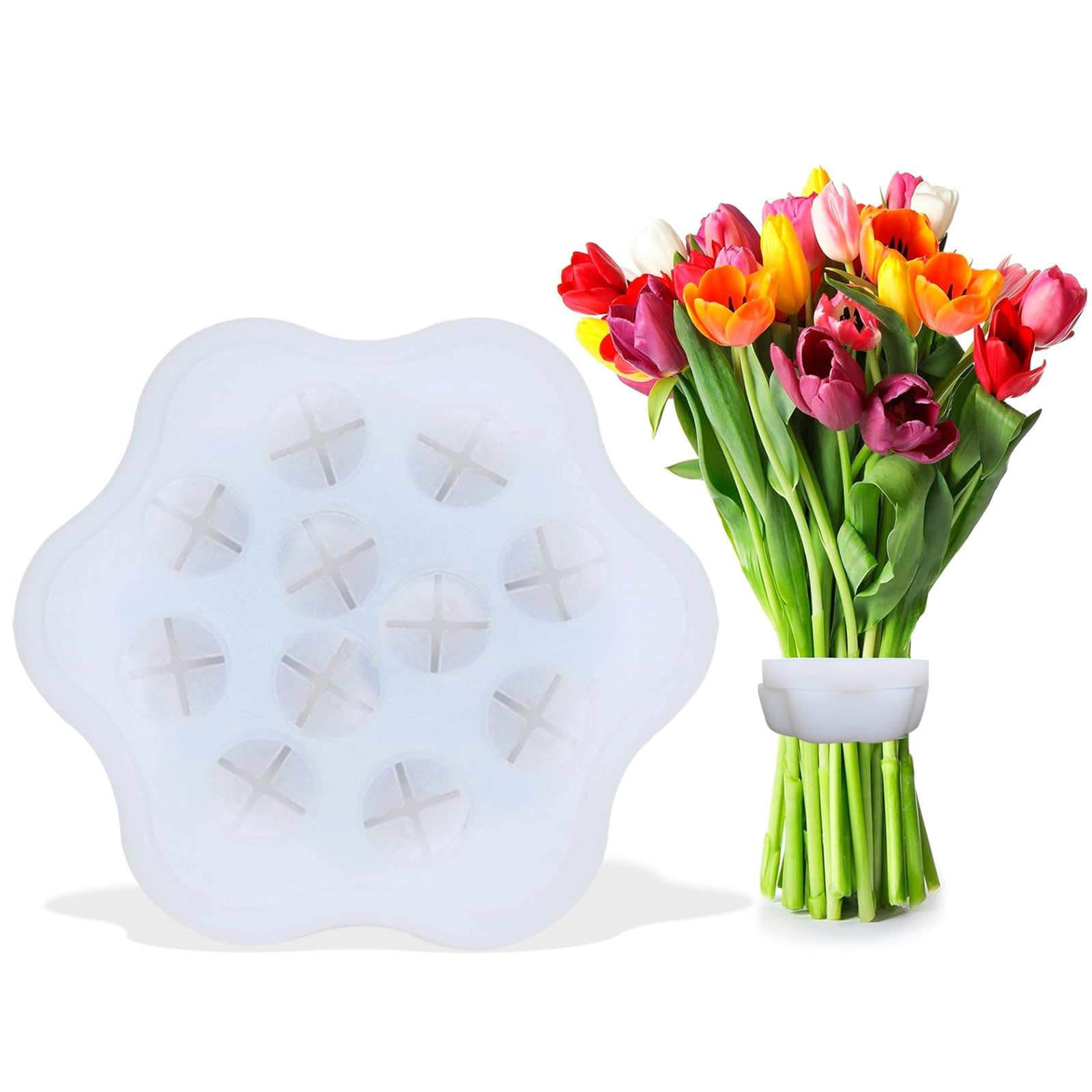 JDBlissful Spiral Ikebana Stem Holder, Reusable Spiral Stem Holder for Flowers, Silicone Stem Holder with 11 Holes, White DIY Bouquet Twister Flower Arrangement for Flowers Vases Floral Art Accessory