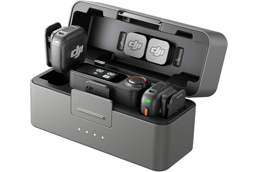 DJI Mic 3 (2 TX + 1 RX + Charging Case), Wireless Microphone for iPhone/Camera/Android, Ultralight, Adaptive Gain Control for Balanced Volume, Dual Band Anti-Interference, 28hrs Use, Vlog