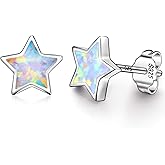 Gold Star Earrings for Girls, Hypoallergenic Fire Opal Stud Earrings For Women ARSKRO S925 Sterling Sliver Little Small Tiny Cute Earring Jewelry Gifts for Sensitive Ears Toddlers Kids