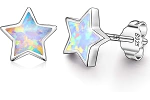 Gold Star Earrings for Girls, Hypoallergenic Fire Opal Stud Earrings For Women ARSKRO S925 Sterling Sliver Little Small Tiny Cute Earring Jewelry Gifts for Sensitive Ears Toddlers Kids