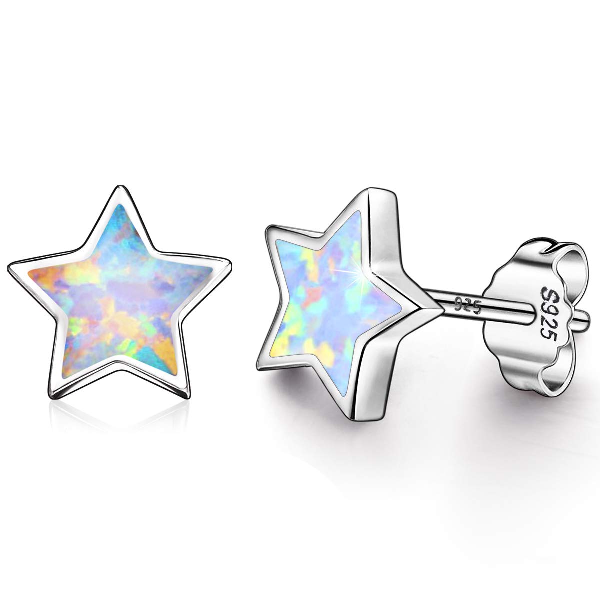 ARSKRO Gold Star Earrings for Girls, Hypoallergenic Fire Opal Stud Earrings For Women ARSKRO S925 Sterling Sliver Little Small Tiny Cute Earring Jewelry Gifts for Sensitive Ears Toddlers Kids