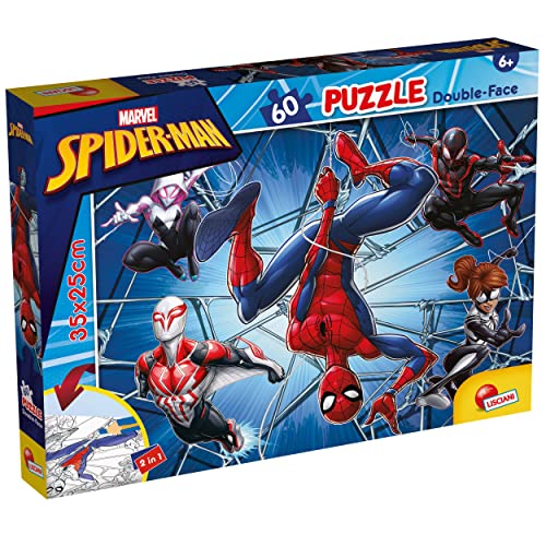 Lisciani - MARVEL Spiderman Puzzle DF M-Plus 60 Piezas - Rompecabezas Doble Cara con Reverso para Colorear - 25x35 cm - Idea regalo Navidad, Reyes o Cumpleanos para Ninos de +4 anos