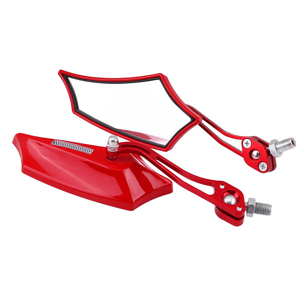 Qiilu Side Mirrors Rear View Mirror and Handlebar Ends 10mm 8mm Universal Motorcycle Scooter Aluminium Alloy Side Mirrors 4 Colours (Red)