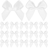 30PCS Small Bows for Crafts, Self Adhesive White Satin Bows for Gift Wrapping, 2" Bow Decorations Pre Tied Bows with Sticky Gel Pads for Birthday Party Wedding Decorations Craft Gift Bakery Candy Bags