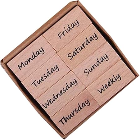 Amazon 卓上棉品 木製スタンプ 曜日 英字 木製ゴム印セット 8枚入り 手帳 ゴム印 印鑑 木製印 スタンプセット クラフトカード 手帳用 おしゃれ 日記用 Diy デコレーション 手紙用 プレゼント スタンプ 文房具 オフィス用品